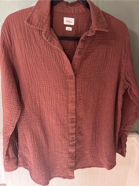 Wilfred Aaritzia Brick Red Button-Front Gauze Shirt